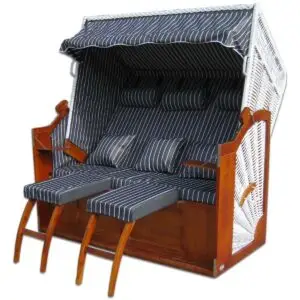 Strandkorb Diana XXL 2,5-Sitzer Volllieger wetterfest Polyrattan Weiß Blau gestreift 155 cm Garten Terrasse