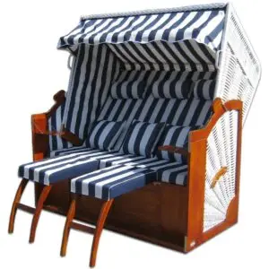 Strandkorb Juno XXL 2,5-Sitzer Volllieger Blau Weiß gestreift wetterfest Polyrattan 155 cm Garten Terrasse